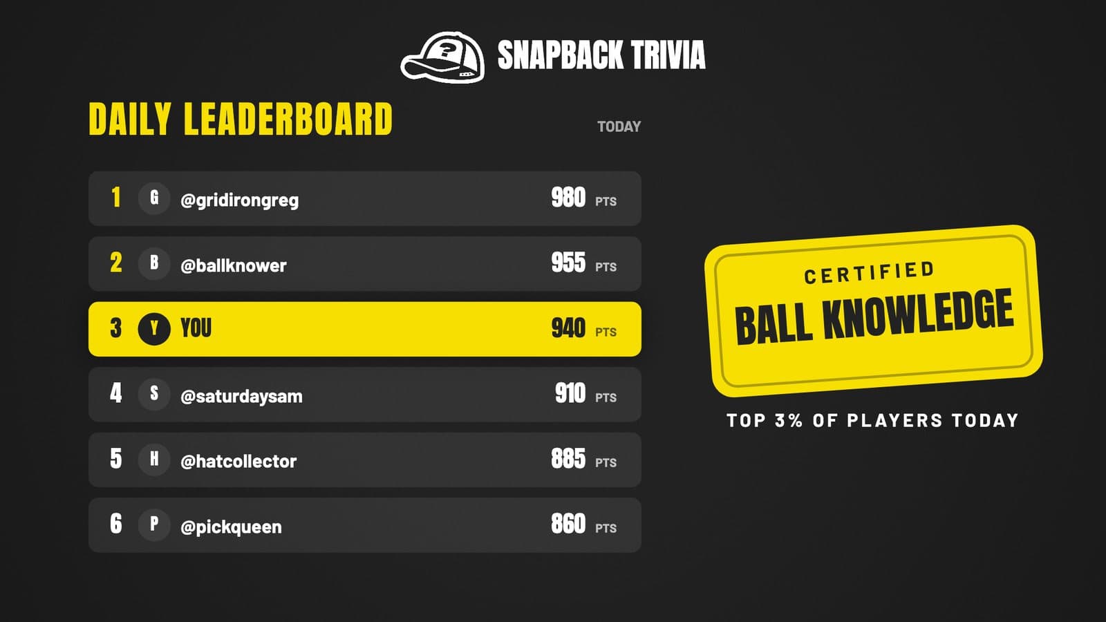SNAPBACK MOTION STUDIO: trivia leaderboard, 16:9
