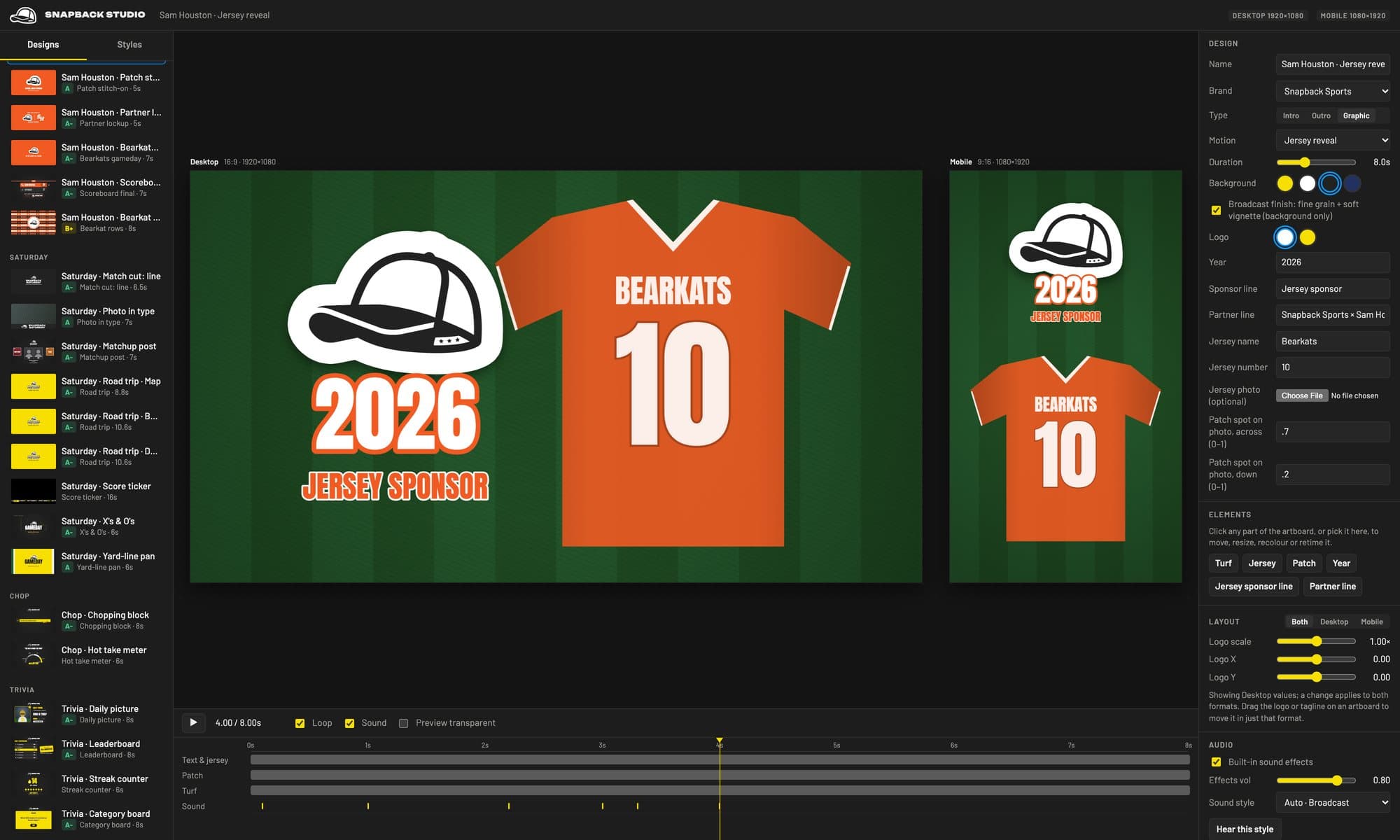 SNAPBACK MOTION STUDIO screenshot